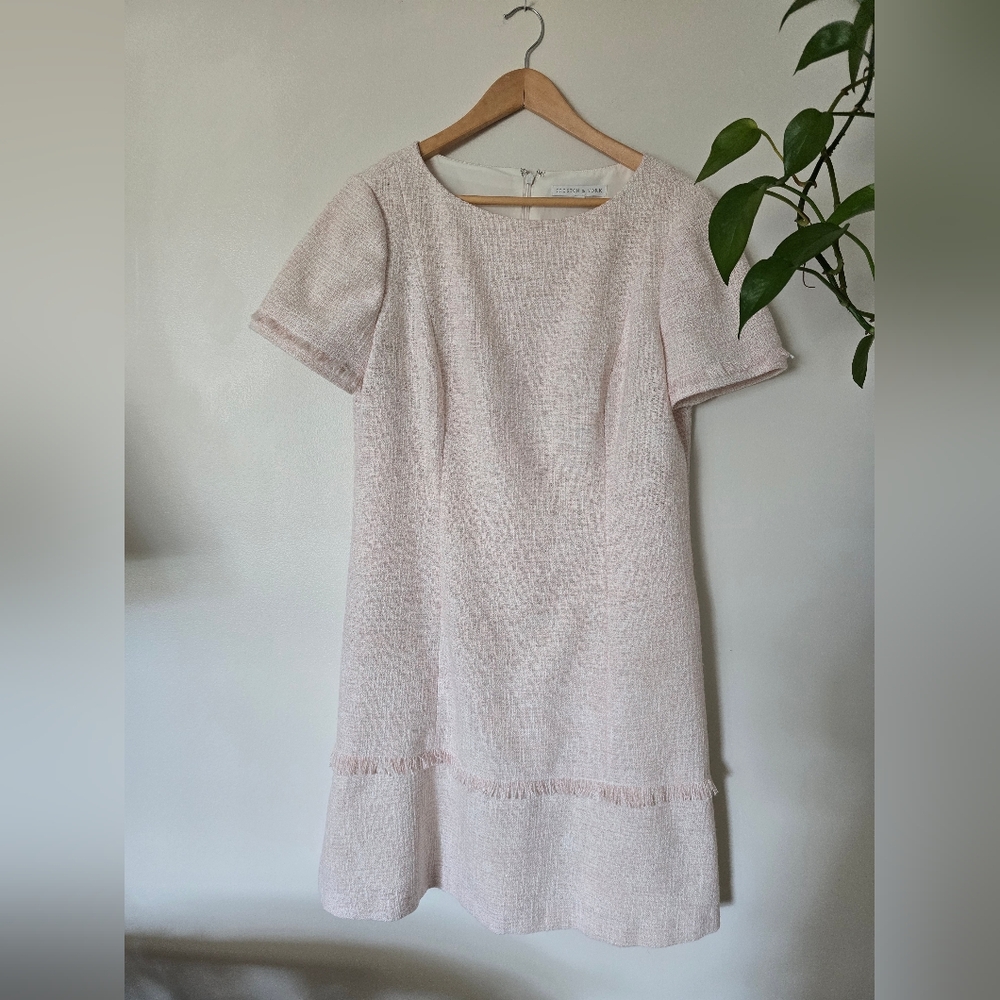 Preston & York Dress Pink Tweed Size 12 Short Sleeves Lined Knee Length
